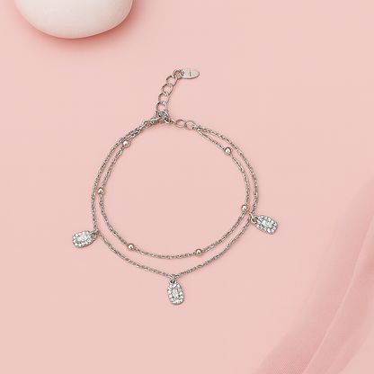 Layered Silver Chain Bracelet with Sparkling Charms