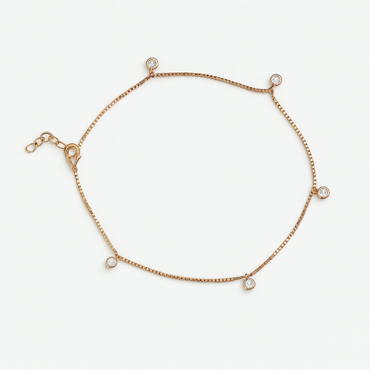 Rose gold silver anklet with cubic zirconia charms – minimal and chic