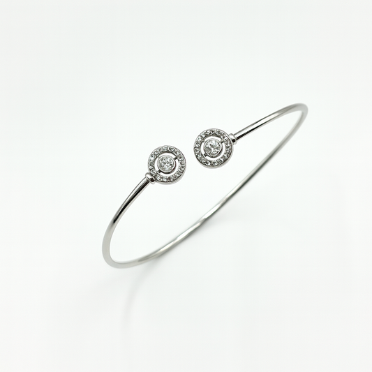Minimal Silver Bangle with Twin Sparkling Circle Accents