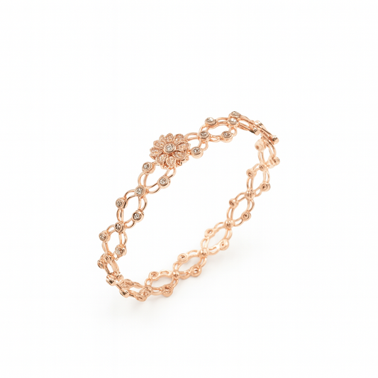 Vintage Floral Rose Gold Bracelet With Sparkling Accents - Boho Chic Style