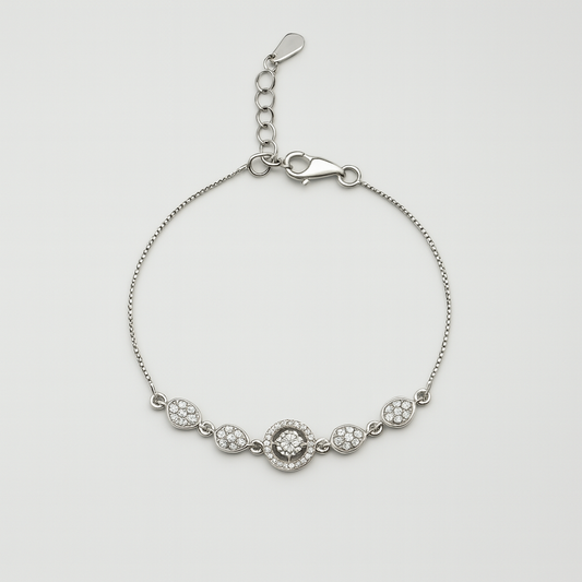 Silver Bracelet With Sparkling Round center Stone
