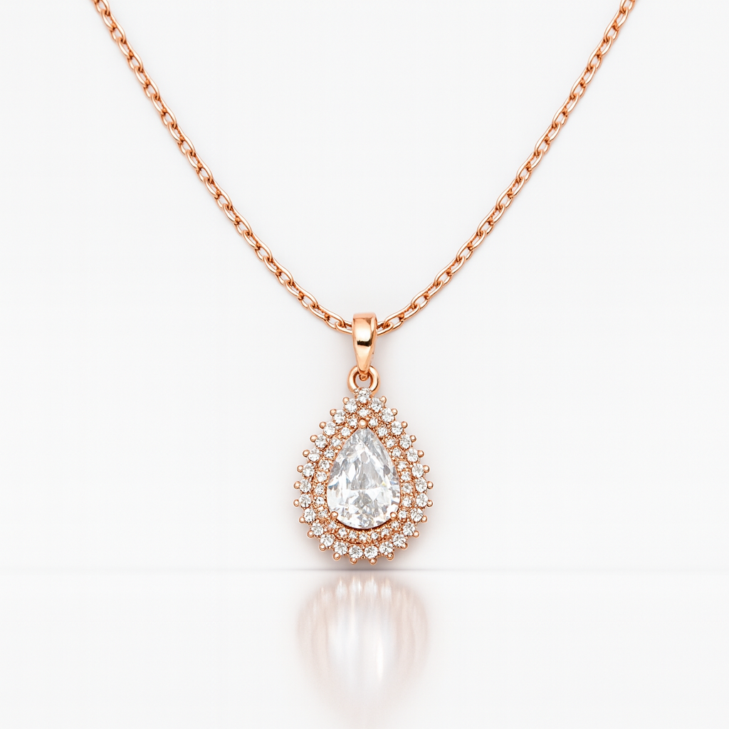 Sparkling Teardrop Halo Pendant in Rose Gold