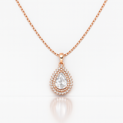 Sparkling Teardrop Halo Pendant in Rose Gold