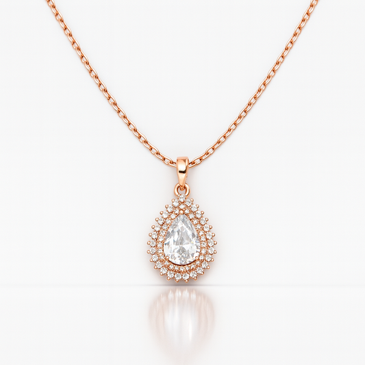 Sparkling Teardrop Halo Pendant in Rose Gold