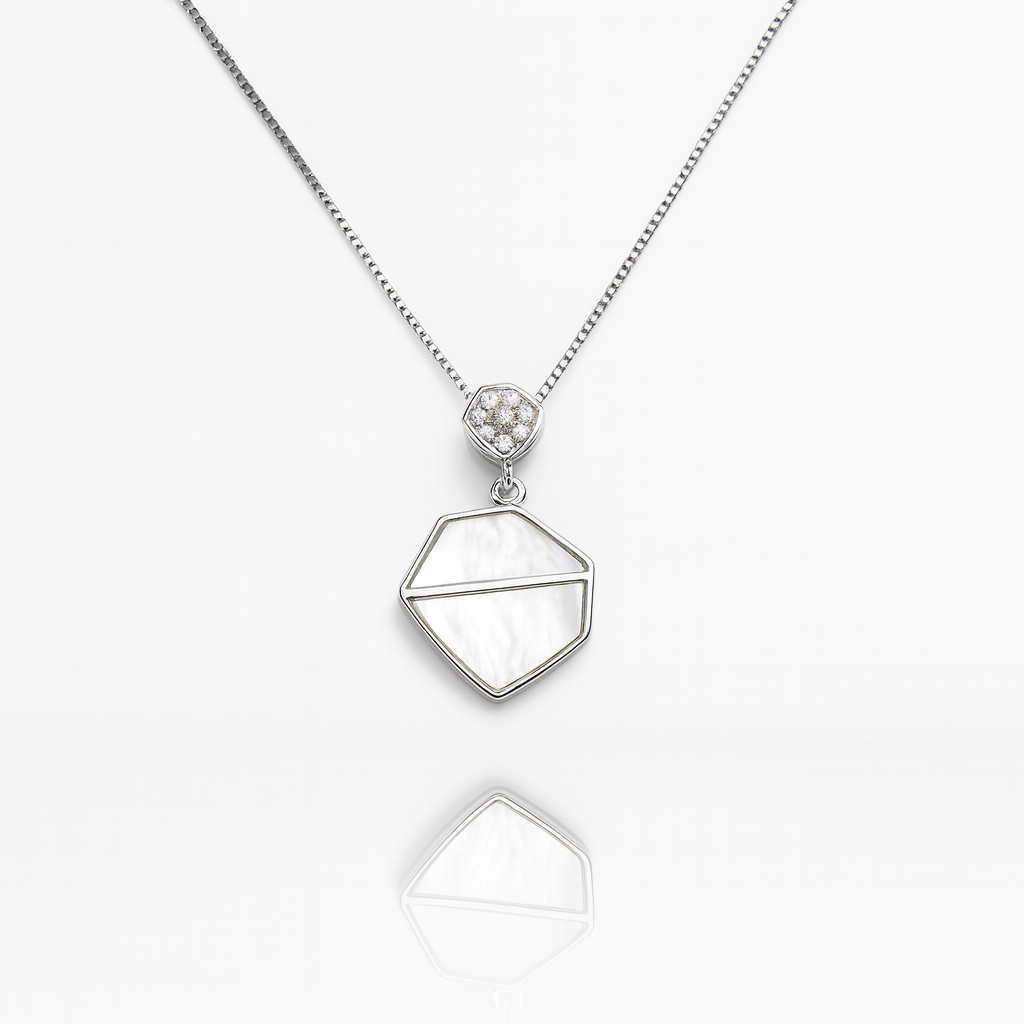 Modern Geometric Mother of Pearl Silver Pendant