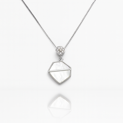 Modern Geometric Mother of Pearl Silver Pendant