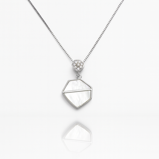 Modern Geometric Mother of Pearl Silver Pendant