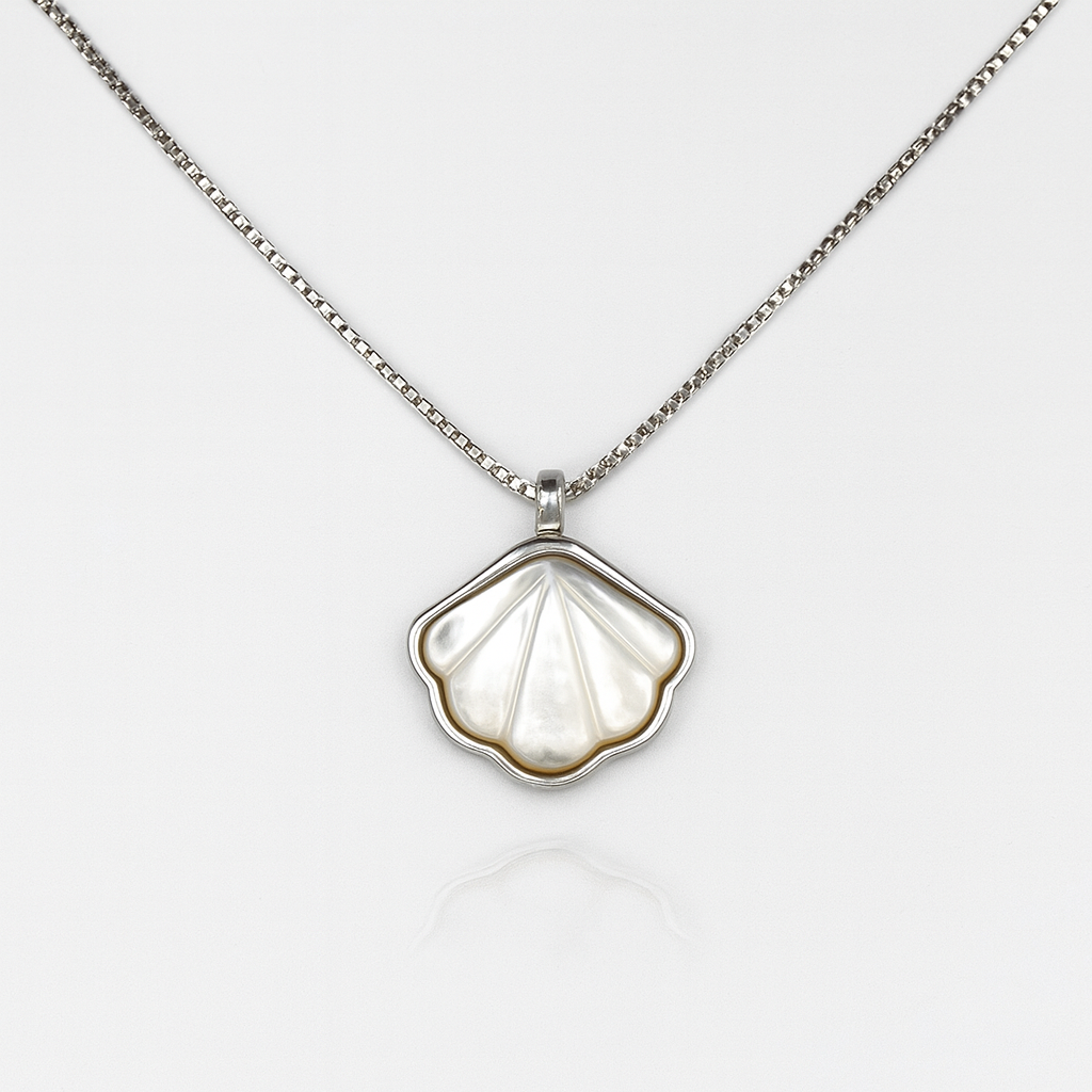 Mother of Pearl Shell Silver Pendant – Minimal Ocean-Inspired Necklace