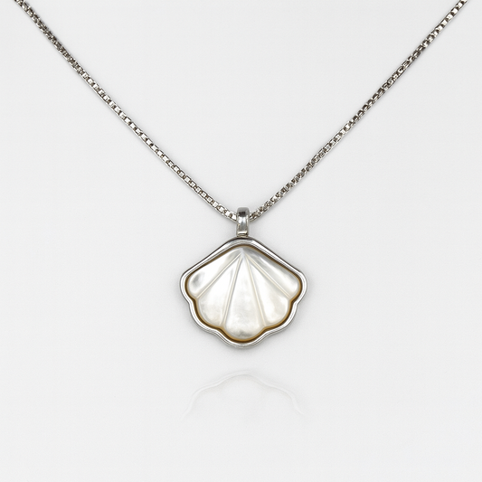 Mother of Pearl Shell Silver Pendant – Minimal Ocean-Inspired Necklace