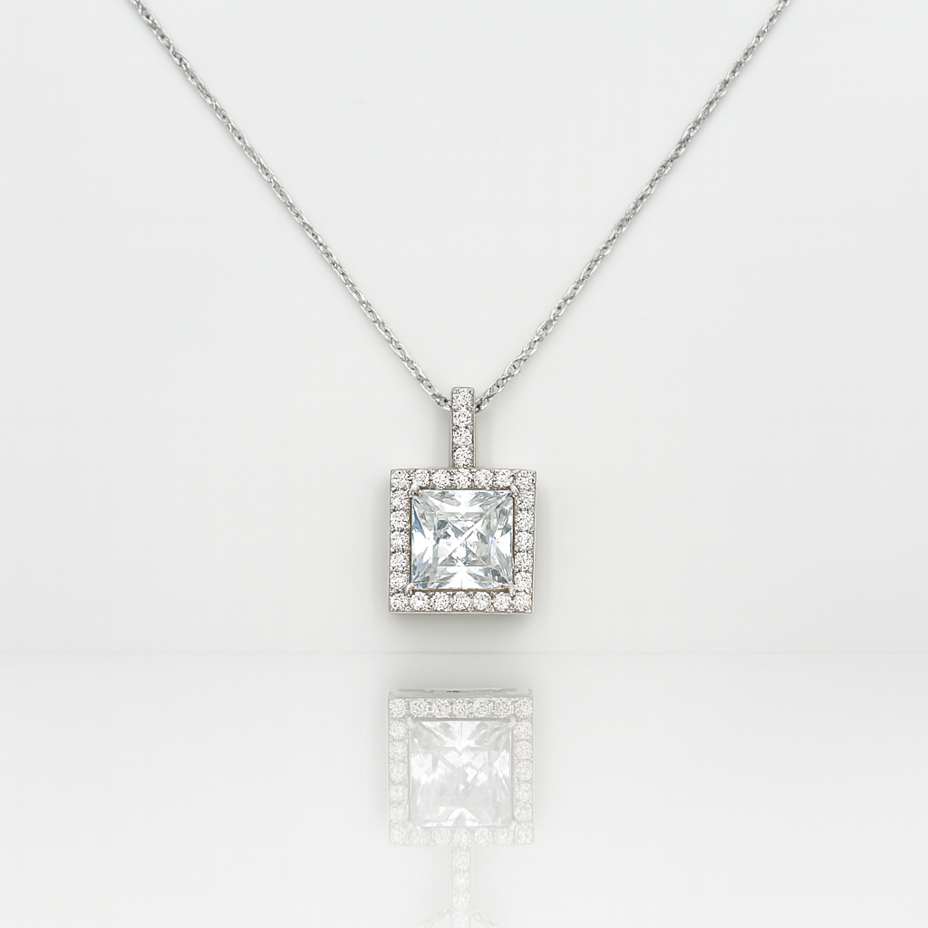 Princess Cut Sparkle Silver Pendant