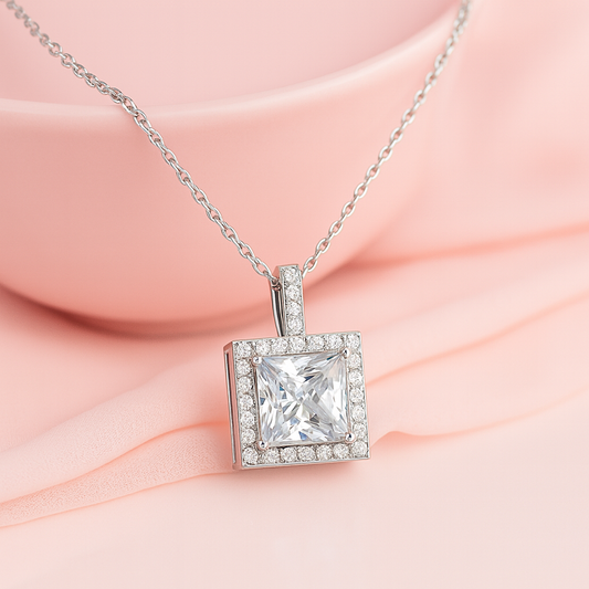 Princess Cut Sparkle Silver Pendant