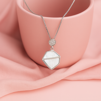 Modern Geometric Mother of Pearl Silver Pendant