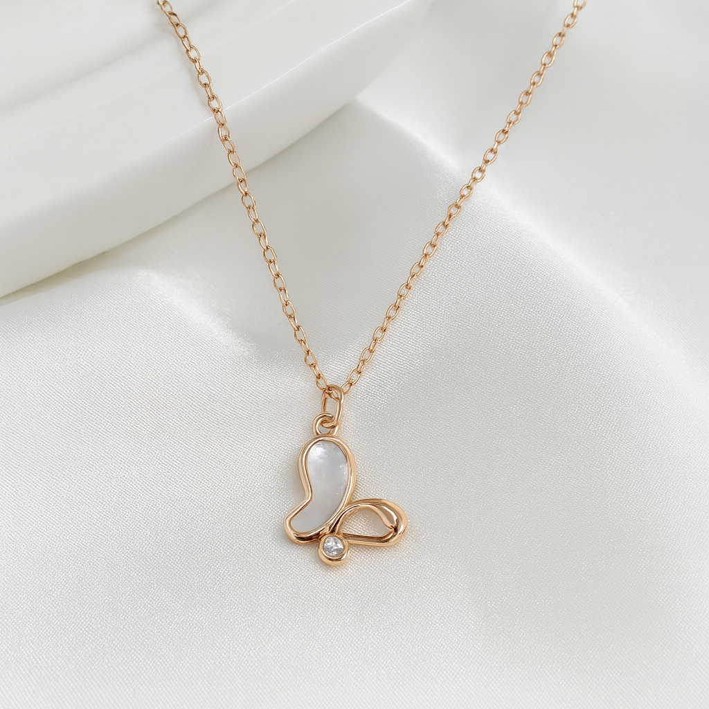 Rose Gold Butterfly Pendant with Mother of Pearl