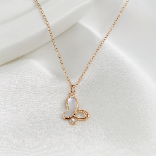 Rose Gold Butterfly Pendant with Mother of Pearl