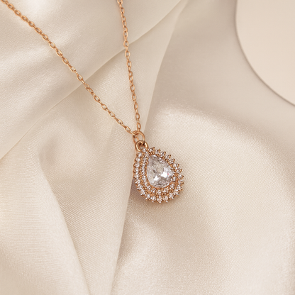 Sparkling Teardrop Halo Pendant in Rose Gold