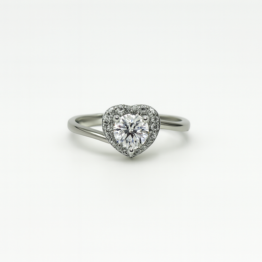 Heart-Shaped Halo Sterling Silver Ring