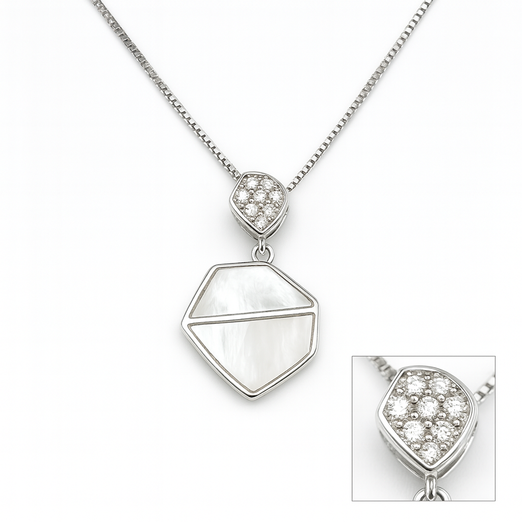 Modern Geometric Mother of Pearl Silver Pendant