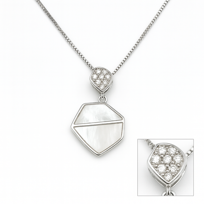 Modern Geometric Mother of Pearl Silver Pendant