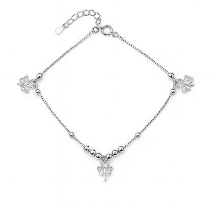 Silver Anklet With Clover Charms Elegant and Lucky