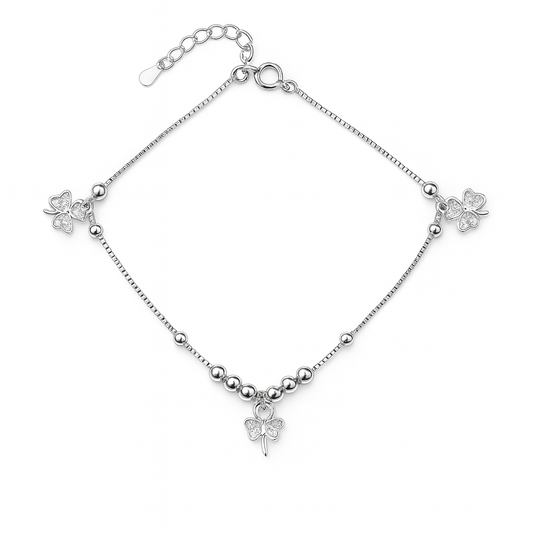 Silver Anklet With Clover Charms Elegant and Lucky