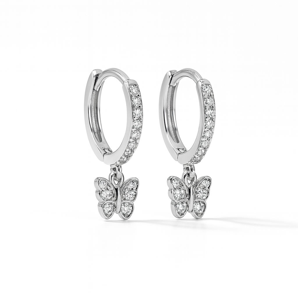 Silver Butterfly Hoop Earrings
