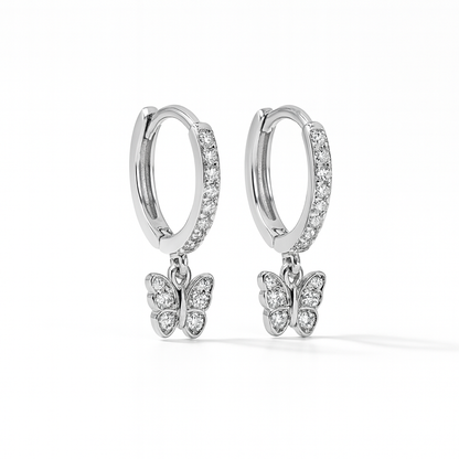 Silver Butterfly Hoop Earrings