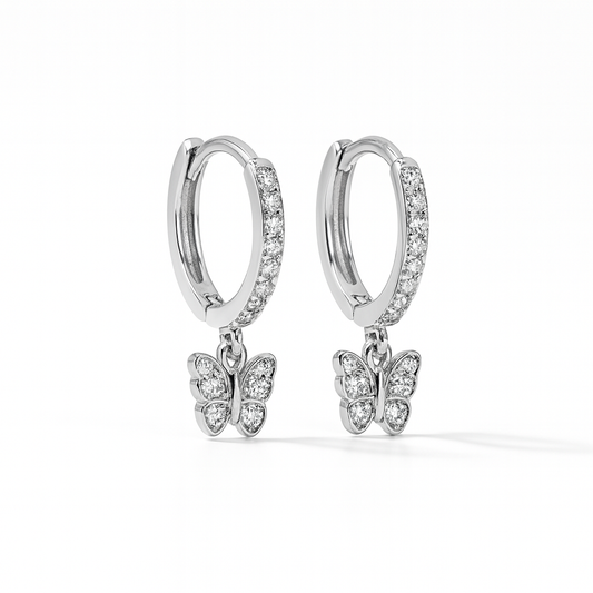 Silver Butterfly Hoop Earrings