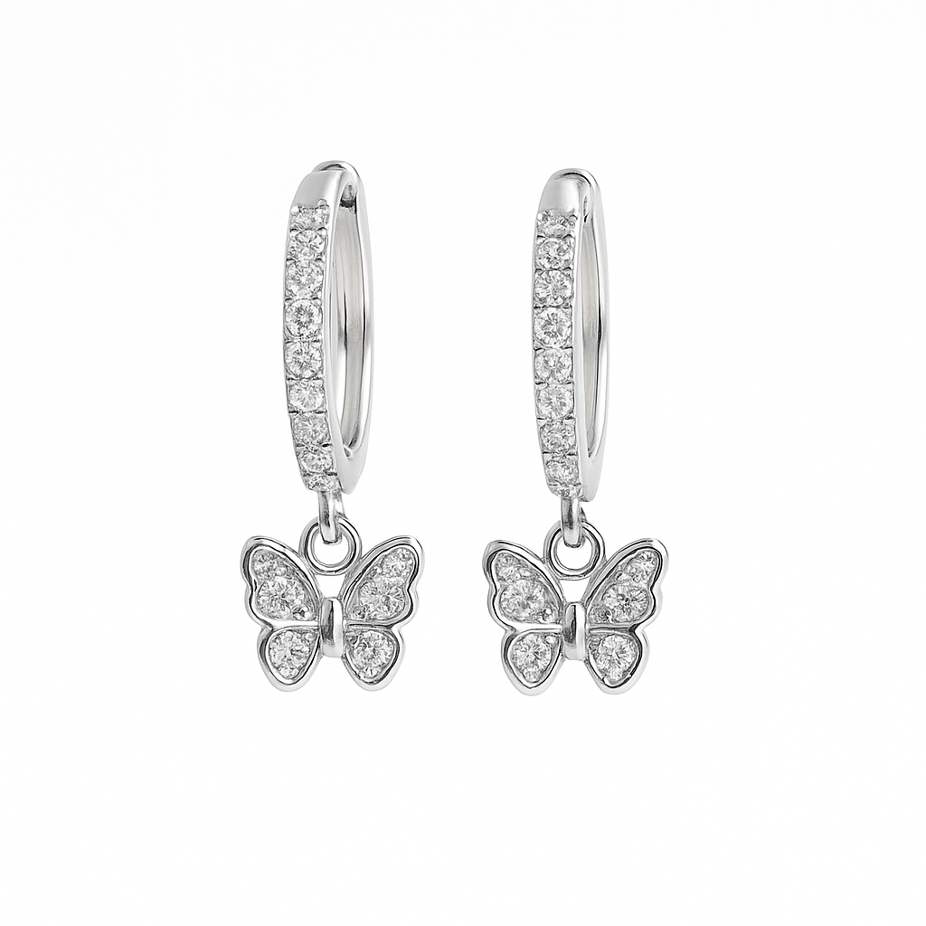 Silver Butterfly Hoop Earrings