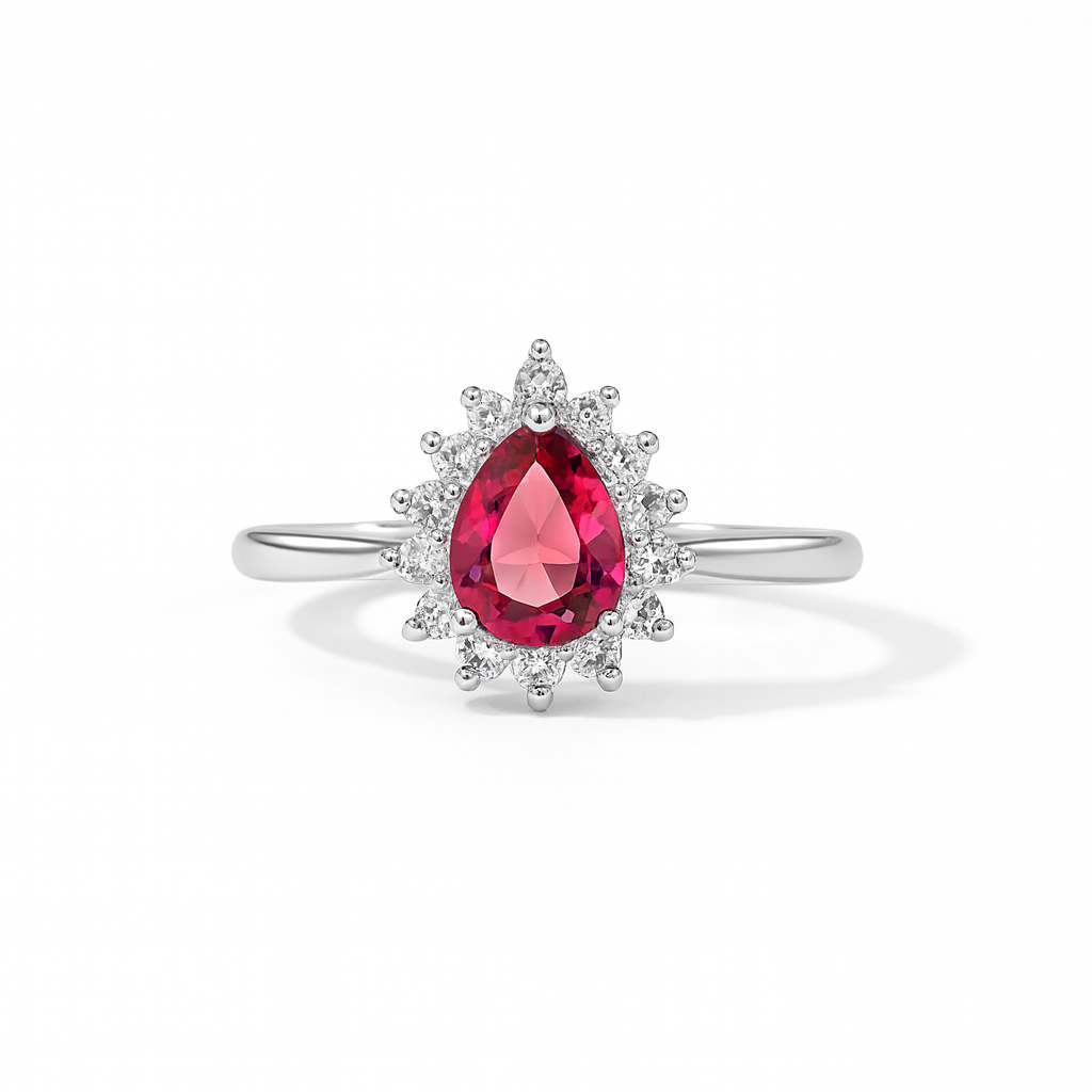925 Sterling Silver Pear-Shaped Red Gemstone Ring