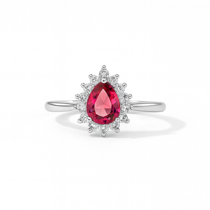 925 Sterling Silver Pear-Shaped Red Gemstone Ring