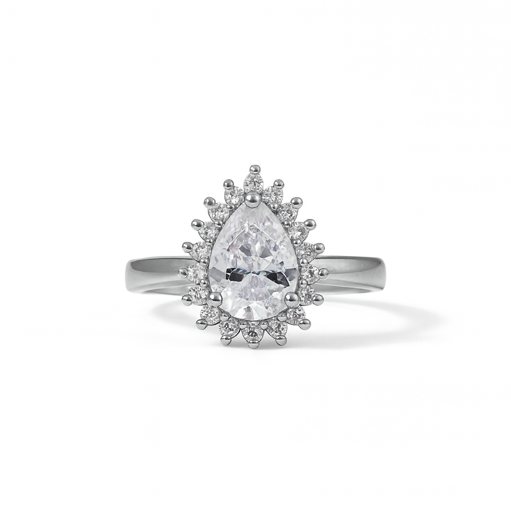 Silver Pear-Cut White Stone Ring
