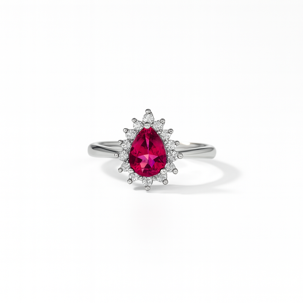 925 Sterling Silver Pear-Shaped Red Gemstone Ring