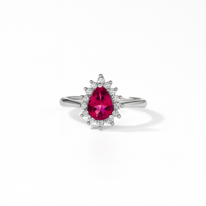 925 Sterling Silver Pear-Shaped Red Gemstone Ring