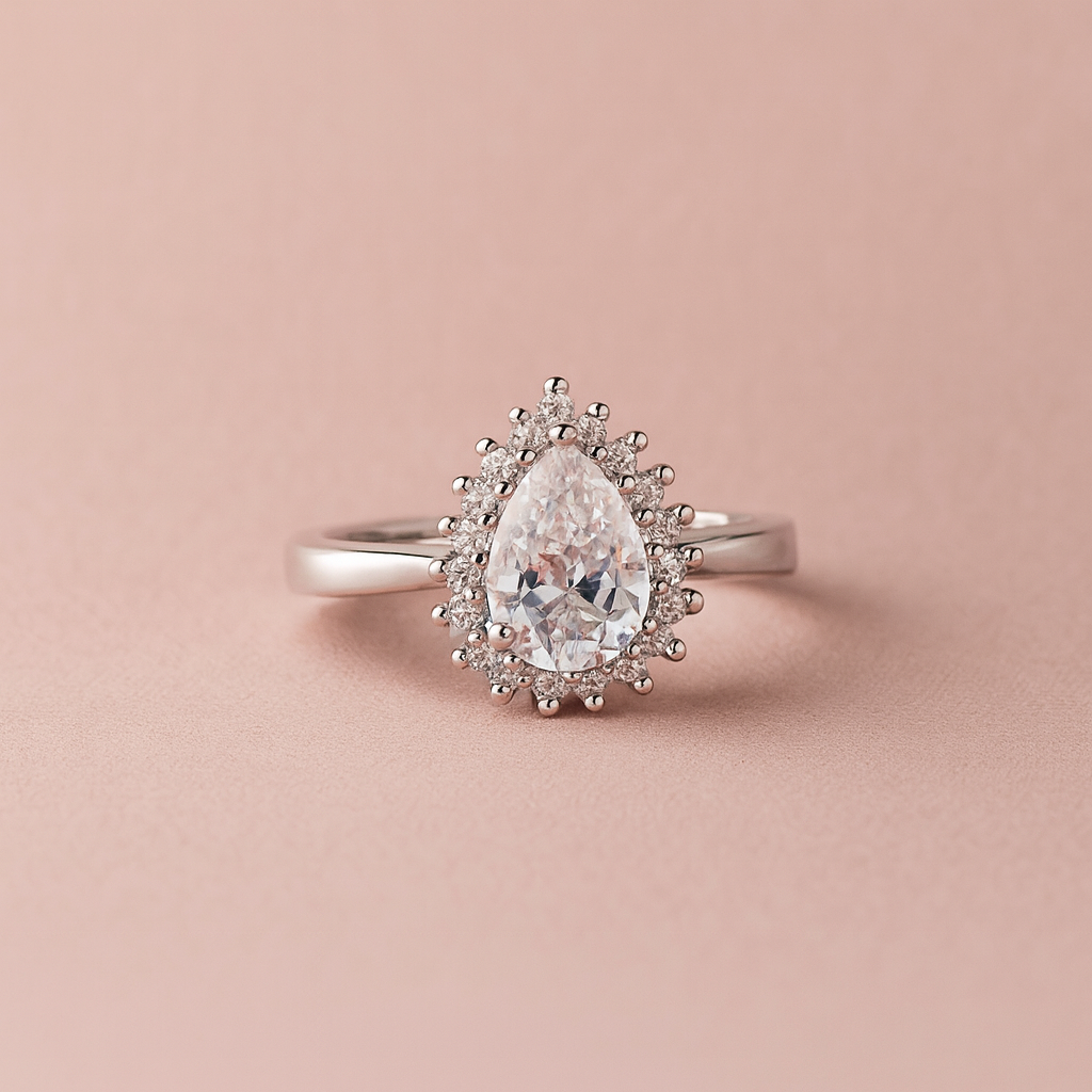 Silver Pear-Cut White Stone Ring