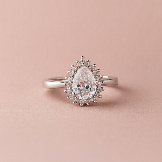 Silver Pear-Cut White Stone Ring