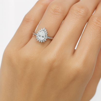 Silver Pear-Cut White Stone Ring