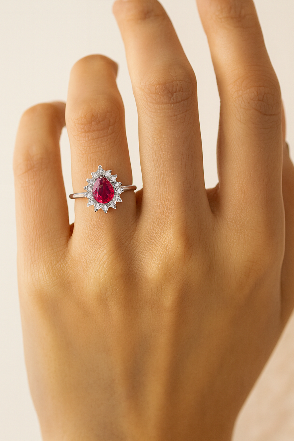 925 Sterling Silver Pear-Shaped Red Gemstone Ring