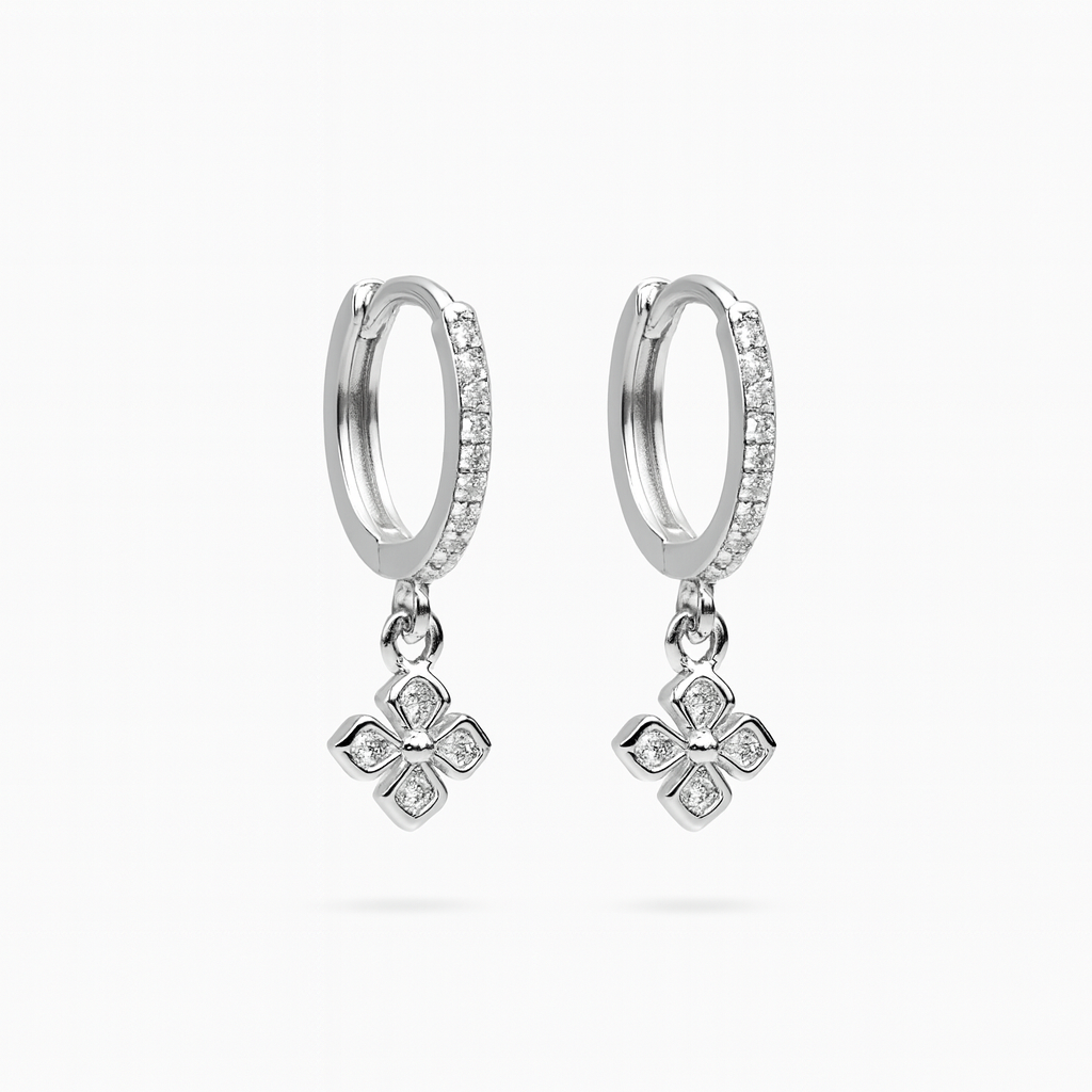 Silver Drop Earrings with Sparkling Floral Charms