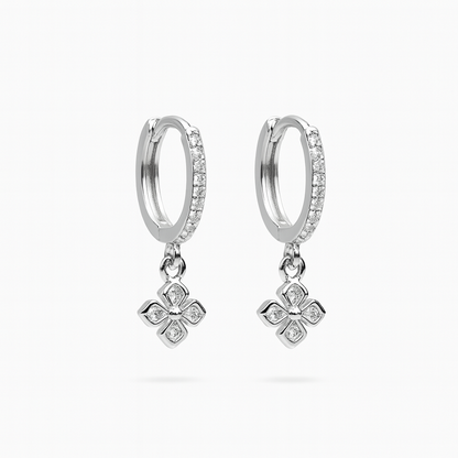 Silver Drop Earrings with Sparkling Floral Charms