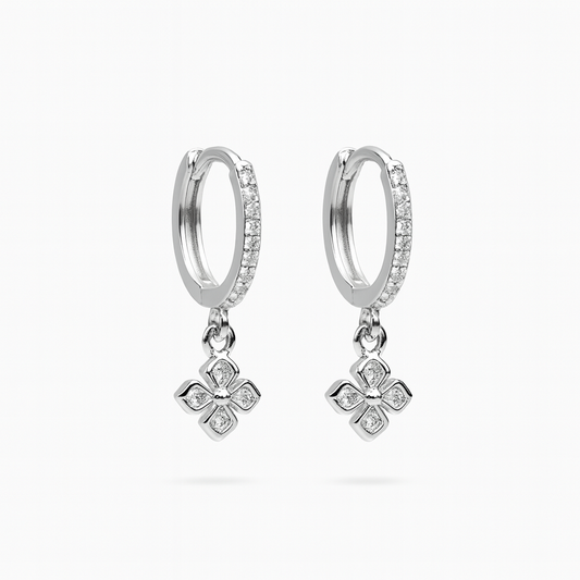 Silver Drop Earrings with Sparkling Floral Charms