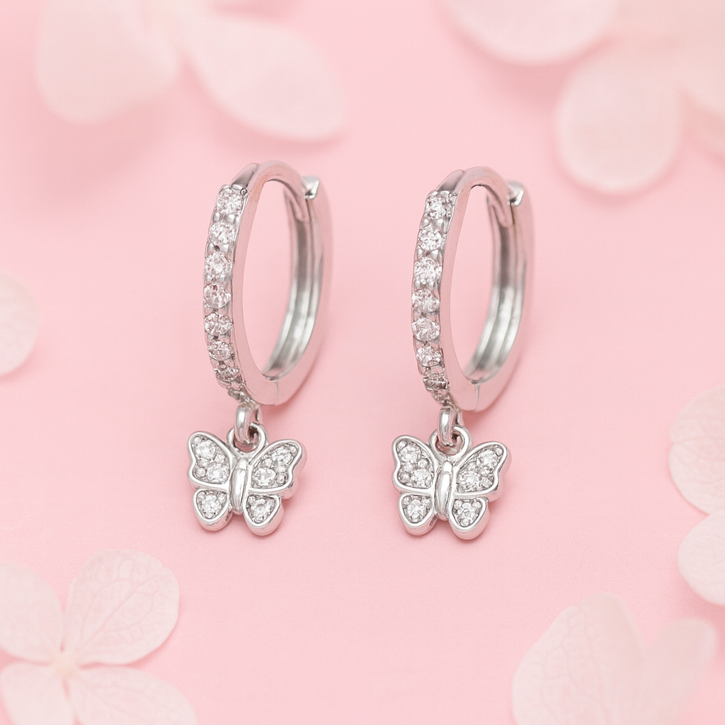 Silver Butterfly Hoop Earrings