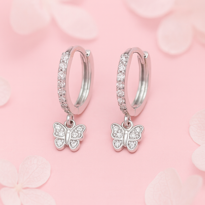 Silver Butterfly Hoop Earrings
