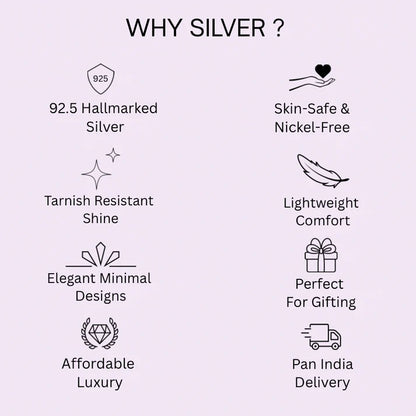 List of reasons why silver is preferred, each accompanied by a symbol on a light purple background.