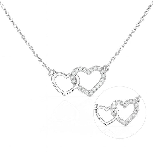Interlocking Hearts Silver Pendant - romantic minimal necklace