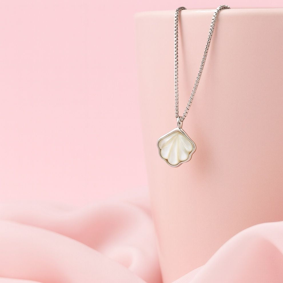 Mother of Pearl Shell Silver Pendant – Minimal Ocean-Inspired Necklace