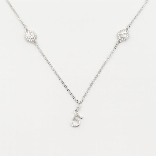 Minimal Silver Number 5 Pendant Necklace