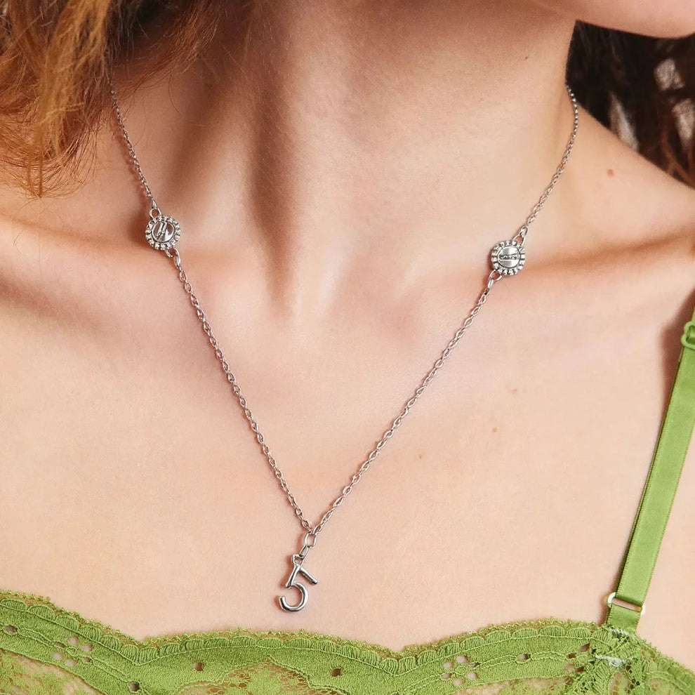 Minimal Silver Number 5 Pendant Necklace