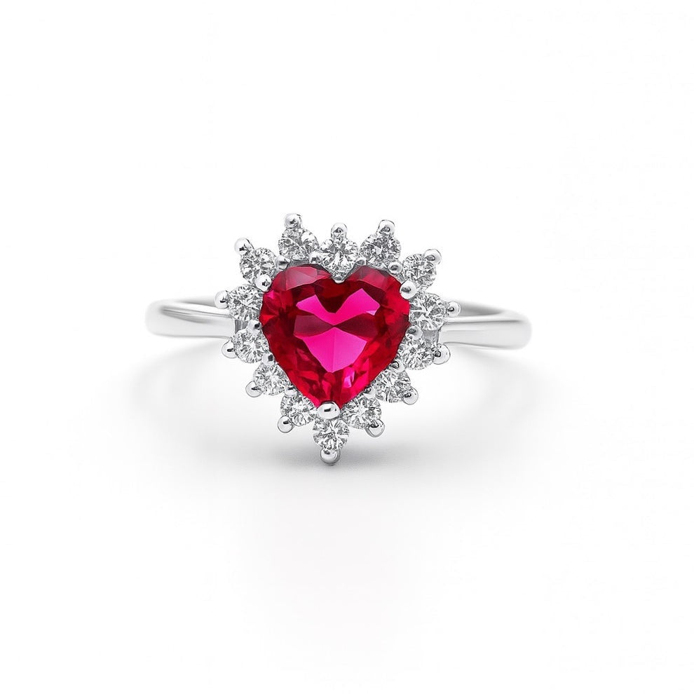 Luxury Sterling Silver Ring with Emerald Pink Heart Center