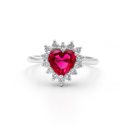 Luxury Sterling Silver Ring with Emerald Pink Heart Center
