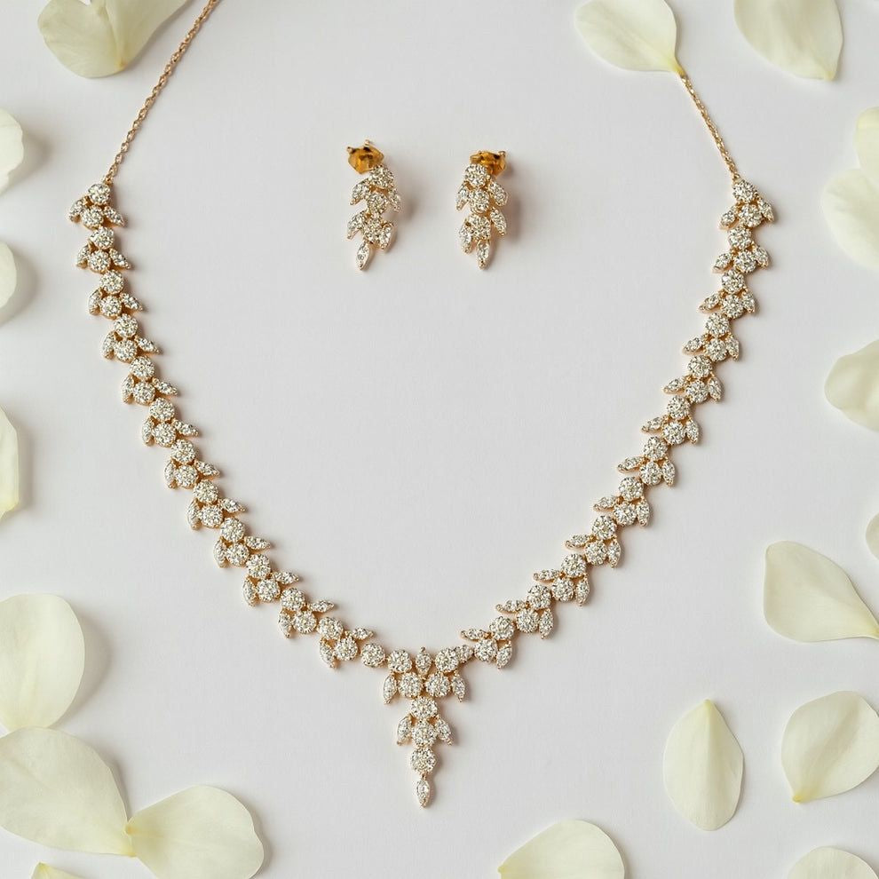 Rose-gold CZ necklace and earring set for women,